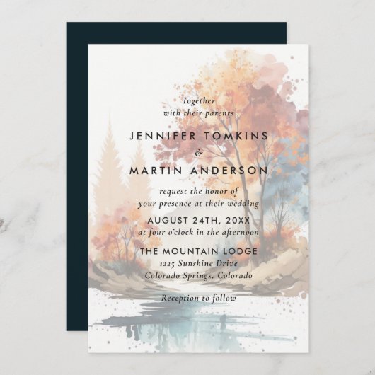 Herfst Trees Waterverf bruiloft Kaart (Voorkant / Achterkant)