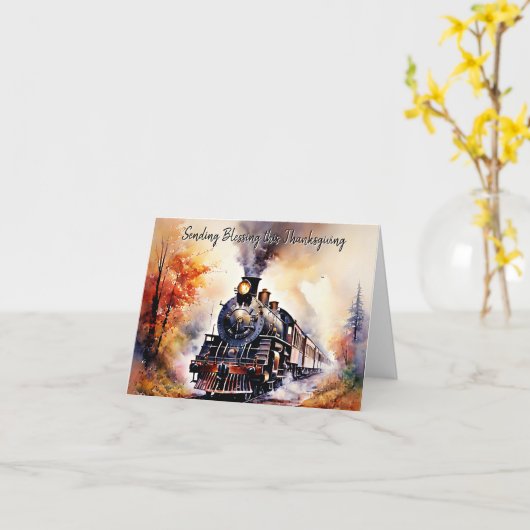 Herfst trein aangepaste Thanksgiving begroeting Kaart (Gele Bloem)