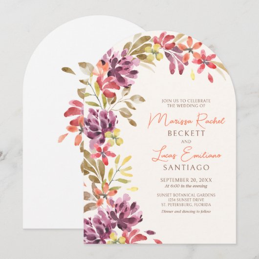 Herfst Tropisch Bloemig Abstract Boog Bruiloft Kaart (Voorkant / Achterkant)