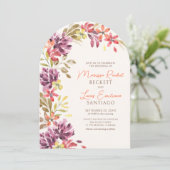 Herfst Tropisch Bloemig Abstract Boog Bruiloft Kaart (Staand voorkant)