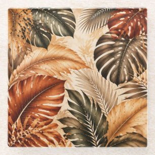 Herfst Tropisch Monstera Botanisch Patroon Glazen Onderzetter