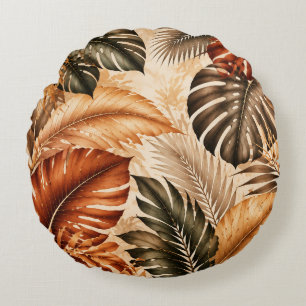 Herfst Tropisch Monstera Botanisch Patroon Rond Kussen