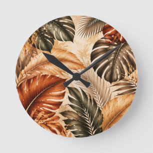 Herfst Tropisch Monstera Botanisch Patroon Ronde Klok
