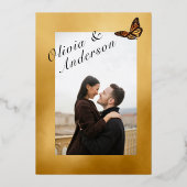 Herfst Trouw Monarch Bloem Paars Goud Folie Uitnodiging (Achterkant)