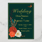 Herfst Trouwbos Groen Bloemen Monarch Vlinder Folie Uitnodiging (Voorkant)