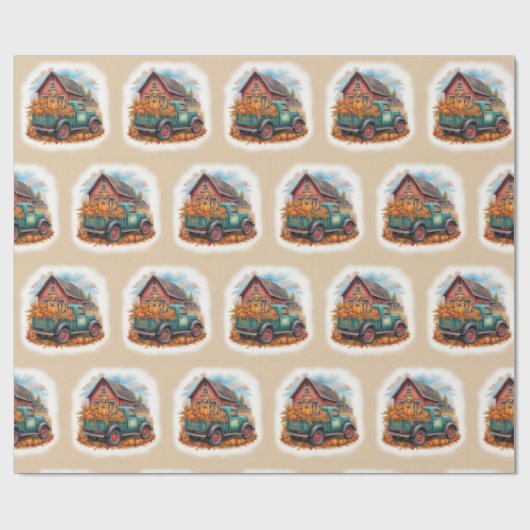 Herfst truck en schuur, Retro Herfstdag, Cadeaupapier (Vlak)