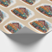 Herfst truck en schuur, Retro Herfstdag, Cadeaupapier (Hoek)