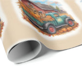 Herfst truck en schuur, Retro Herfstdag, Cadeaupapier (Rol Hoek)