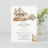 Herfst Truck met Pompoenen Huis Wedding Kaart (Staand voorkant)