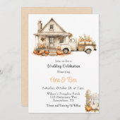 Herfst Truck met Pompoenen Huis Wedding Kaart (Voorkant / Achterkant)