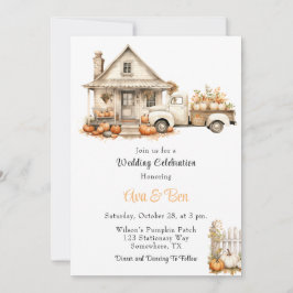 Herfst  Truck met Pompoenen Huis Wedding Kaart