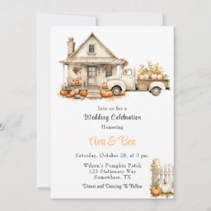 Herfst  Truck met Pompoenen Huis Wedding Kaart