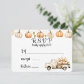 Herfst  Truck met Pompoenen Wedding RSVP Kaart (Staand voorkant)