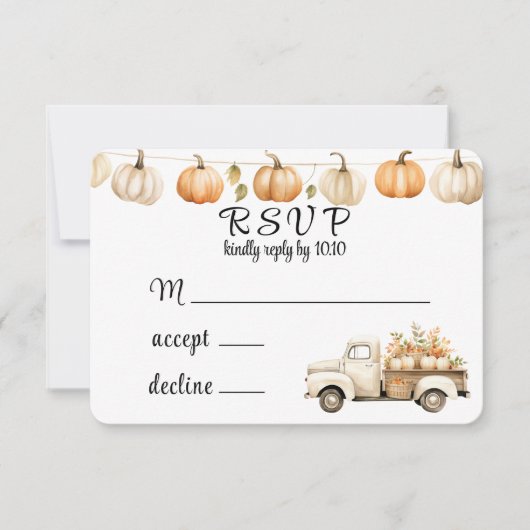 Herfst  Truck met Pompoenen Wedding RSVP Kaart (Voorkant)