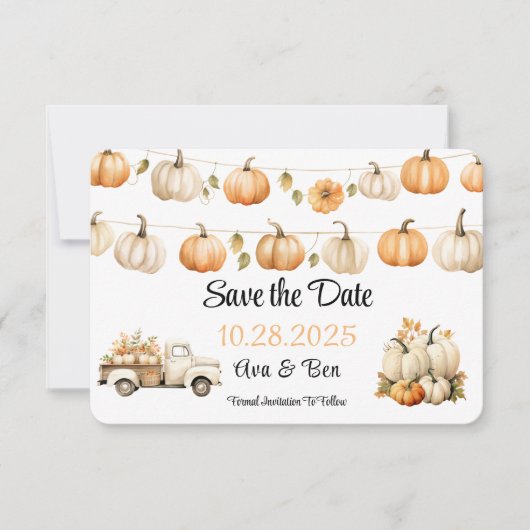 Herfst Truck met Pompoenen Wedding Save The Date (Voorkant)