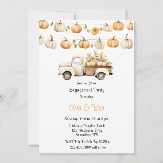 Herfst  Truck met Pumpkins Engagement Party Kaart (Voorkant)