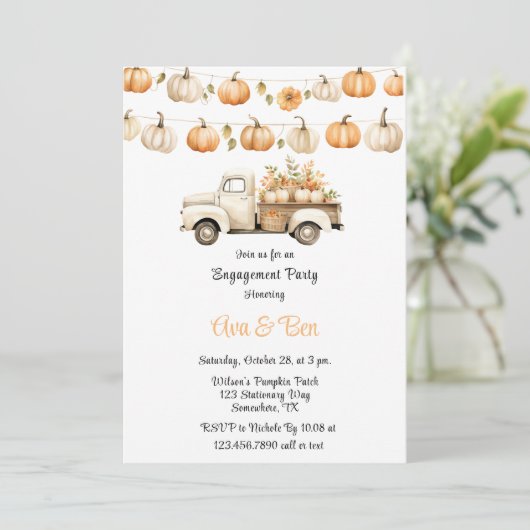 Herfst  Truck met Pumpkins Engagement Party Kaart (Staand voorkant)