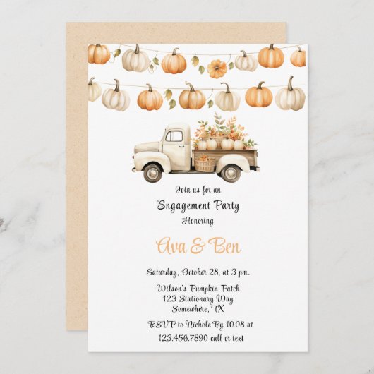 Herfst Truck met Pumpkins Engagement Party Kaart (Voorkant / Achterkant)