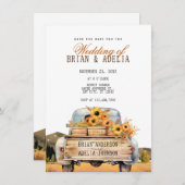 Herfst truck met zonnebloemen save the date (Voorkant / Achterkant)