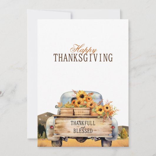 Herfst  truck met zonnebloemen Thanksgiving Feestdagenkaart (Voorkant)