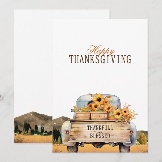 Herfst  truck met zonnebloemen Thanksgiving Feestdagenkaart (Voorkant / Achterkant)