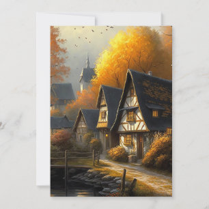 Herfst Tudor stijl huis Waterkant pad Hallo kaart
