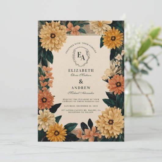 Herfst Tuin Bloei Rustieke Bloemen Viering Kaart (Staand voorkant)