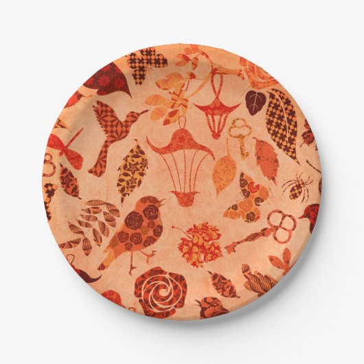 Herfst tuin collage rustieke herfst sinaasappel papieren bordje (Voorkant)