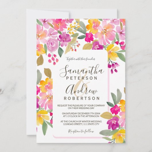 Herfst Tuin felle bloemenbruiloft waterverf Kaart (Voorkant)