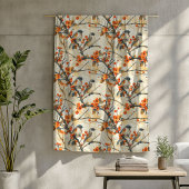 Herfst Tuin Vogels en Bloesems Sinaasappel Bruin K Fleece Deken