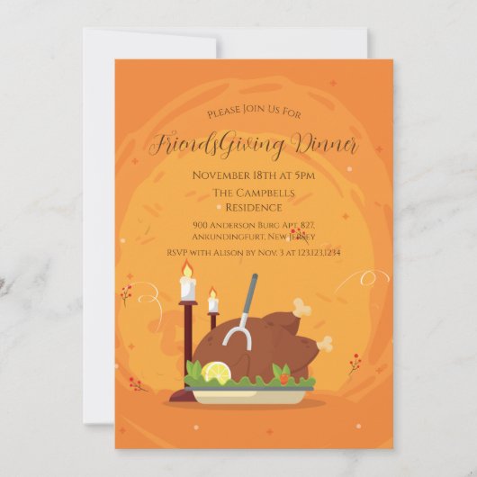 Herfst Turkey Friendsgiving Dinner Invitation Kaart (Voorkant)