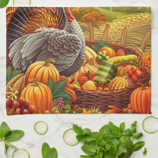 Herfst Turkije Pompoenen Thanksgiving Keuken Handd Theedoek (Gevouwen)