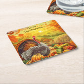 Herfst Turkije Pompoenen Thanksgiving Papier Onder Kartonnen Onderzetters (Schuin)