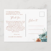 Herfst Turkoois Verbrand Oranje Trouwfoto Met Dank Briefkaart (Achterkant)