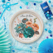 Herfst Turquoise en Terracotta Pioen Gouden Bruilo Papieren Bordje (Feest)