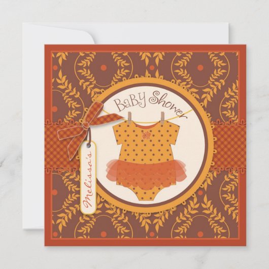 Herfst Tutu en Autumn Damask Vine Baby shower Kaart (Voorkant)