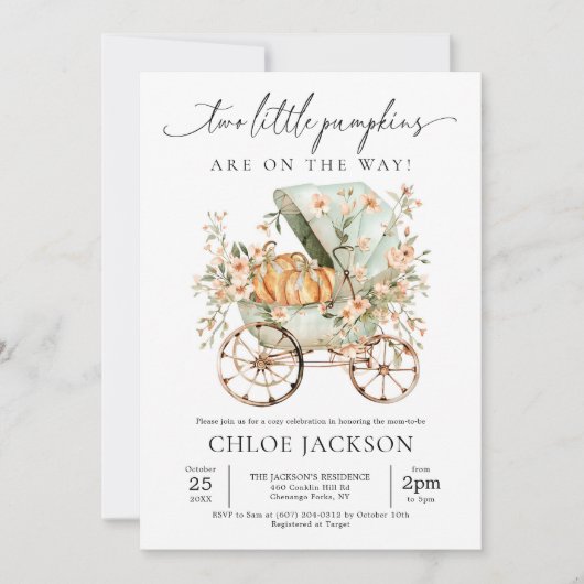 Herfst Twee Kleine Pompoen Herfst Tweeling Baby sh Kaart (Voorkant)