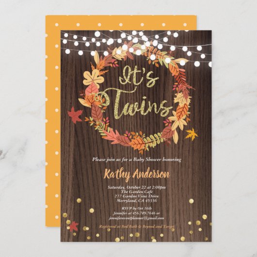 Herfst tweeling baby shower triest hout met schaar kaart (Voorkant / Achterkant)