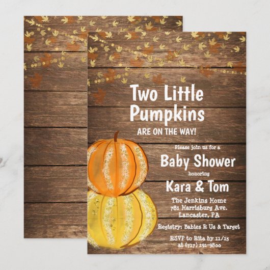 Herfst Tweeling Baby Shower Uitnodiging (Voorkant / Achterkant)