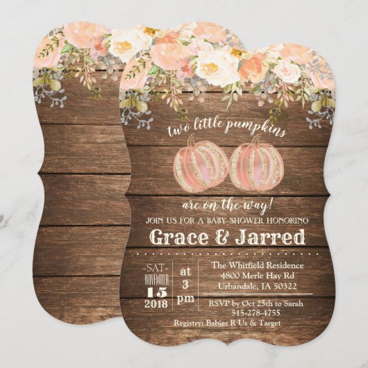 Herfst Tweeling Baby Shower Uitnodiging (Voorkant / Achterkant)