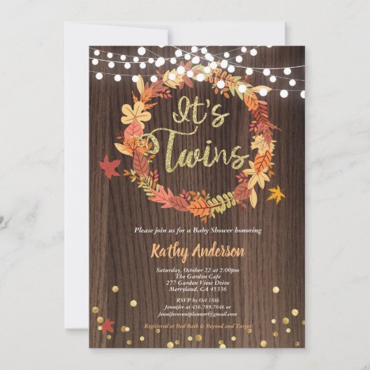 Herfst tweeling babyshower robuuste houten krans kaart (Voorkant)