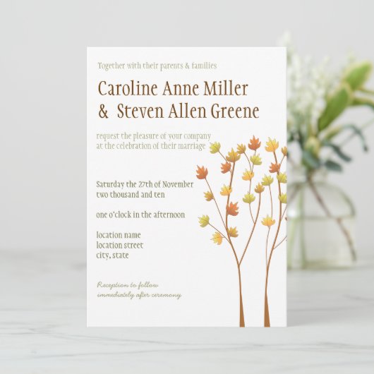 Herfst Twig Tree 5x7 Weddenschap Kaart (Staand voorkant)