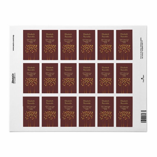 Herfst Twig Tree adreslabel Etiket (Full Sheet)