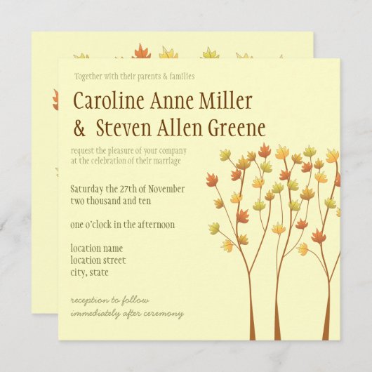 Herfst Twig Tree Wedding Kaart (Voorkant / Achterkant)