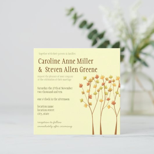 Herfst Twig Tree Wedding Kaart (Staand voorkant)