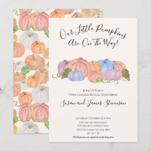 Herfst Twin Gender Reveal Little Pumpkin Theme Kaart