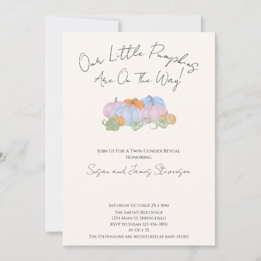 Herfst Twin Gender Reveal Little Pumpkin Theme Kaart (Voorkant)