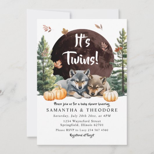 Herfst Twins Wolf Welkom bij het Pack Baby shower Kaart (Voorkant)
