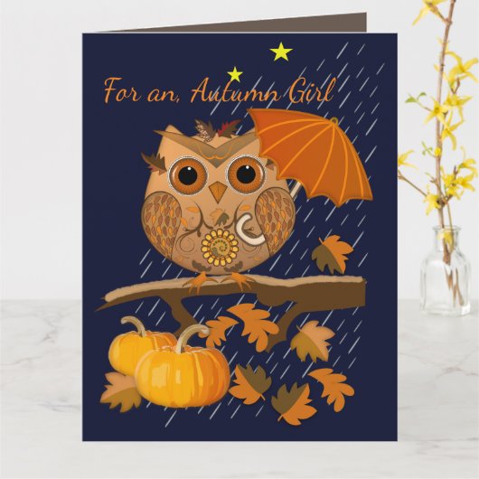 Herfst uil en aangepaste tekst kaart (Gele Bloem)