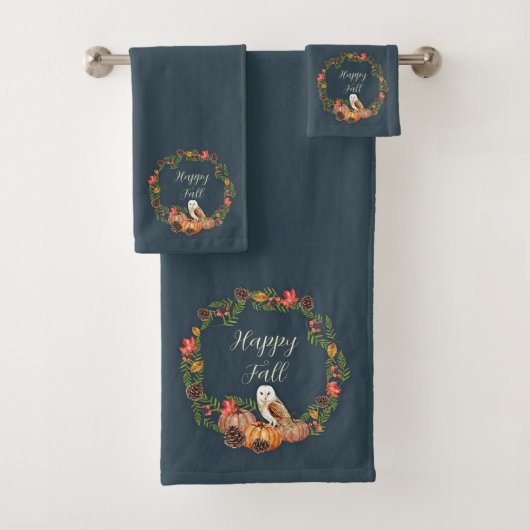 Herfst uil en pompoenen met aanpasbare tekst bad handdoek (Insitu)